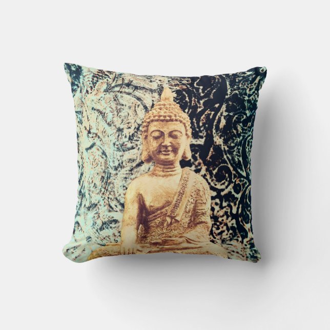 Earth Sitting Buddha Elegant Zen Enlightenment Throw Pillow (Front)