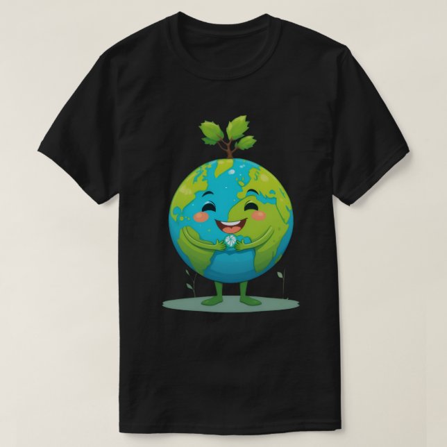 Earth Smiling Cartoon with Plant Growing on Top (Design Front)