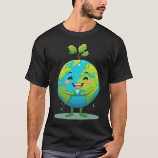 Earth Smiling Cartoon with Plant Growing on Top