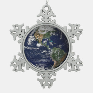 Earth Snowflake Pewter Christmas Ornament