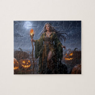 Earth Sorceress of the Moonlit Pumpkin Patch Jigsaw Puzzle
