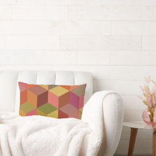 Earth Tone 3D Geometric Cube Pattern Lumbar Pillow