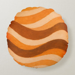 Earth Tone Abstract Wave Circle Design Round Pillow