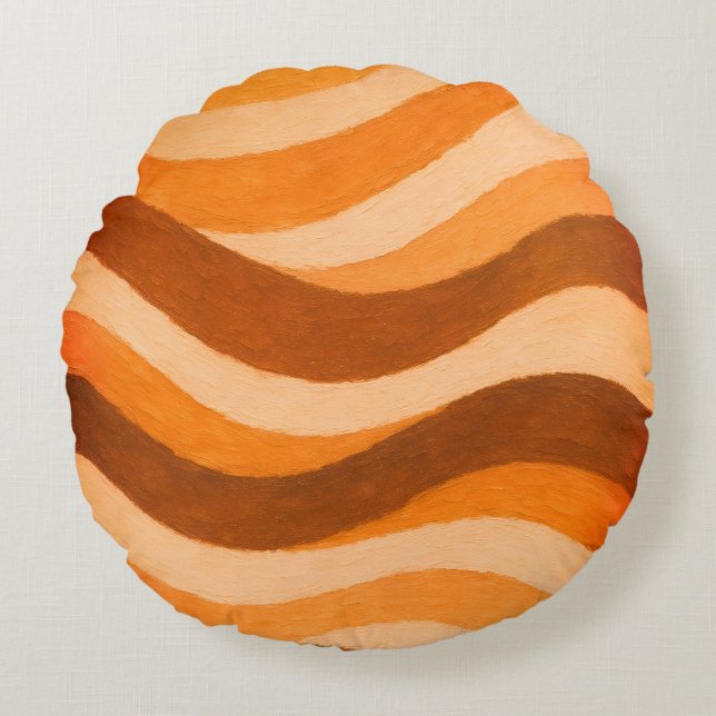 Earth Tone Abstract Wave Circle Design Round Pillow (Front)