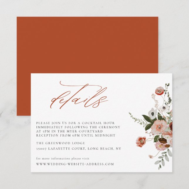 Earth-tone Autumn Floral Wedding Details Card (Front/Back)