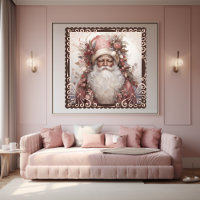 Earth Tone Black Santa with Delicate Pink Flowers 