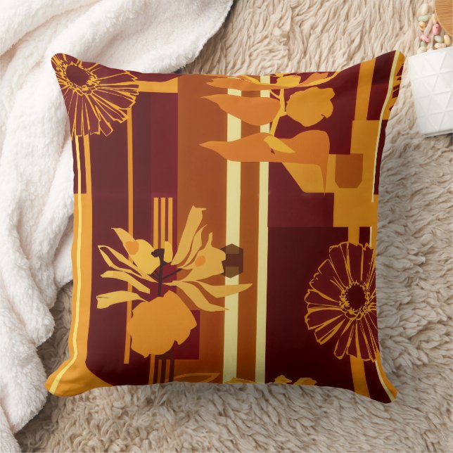 Earth Tone Botanical Floral Pattern Throw Pillow (Blanket)
