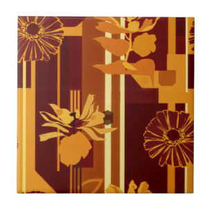 Earth Tone Botanical Floral Pattern Tile