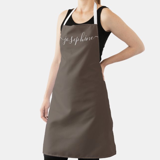 Earth tone brown Chic Elegant script Name Apron (Insitu)