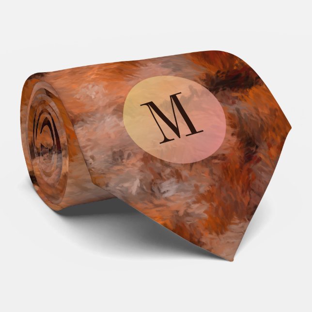 Earth Tone Fall Hues Rock Impressions Monogram Tie (Rolled)