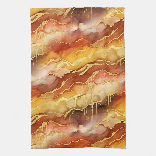 Earth Tone Gold Marble Fluid Art Kitchen Towel (Vertical)