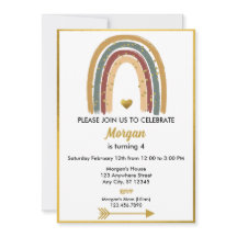 Earth Tone Golden Glitter Boho Rainbow Birthday