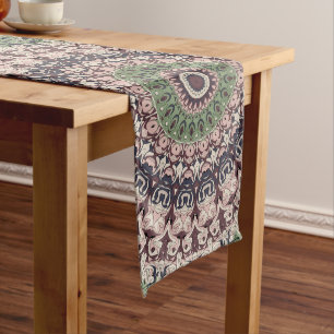 Earth Tone Green and Brown Mandala Pattern Long Table Runner