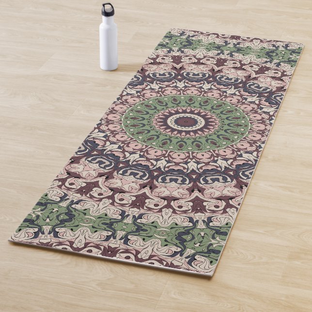 Earth Tone Green and Brown Mandala Pattern Yoga Mat (In Situ)