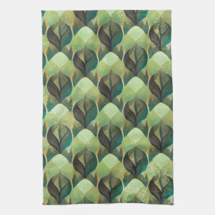 Earth Tone Green Geometric Vintage Pattern Kitchen Towel