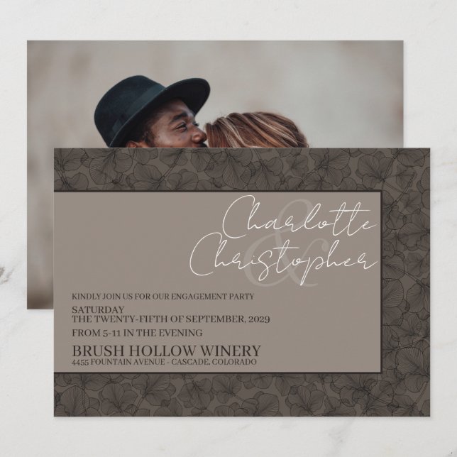 Earth Tone Leaves Engagement Party Invitation (Front/Back)