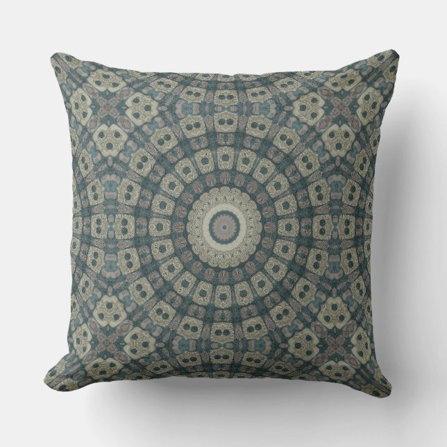 Earth Tone Mandala with Tribal Geometric Patterns Throw Pillow (Front)