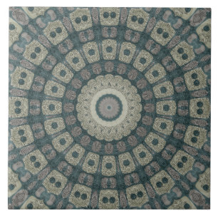 Earth Tone Mandala with Tribal Geometric Patterns Tile
