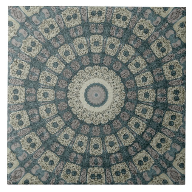 Earth Tone Mandala with Tribal Geometric Patterns Tile (Front)