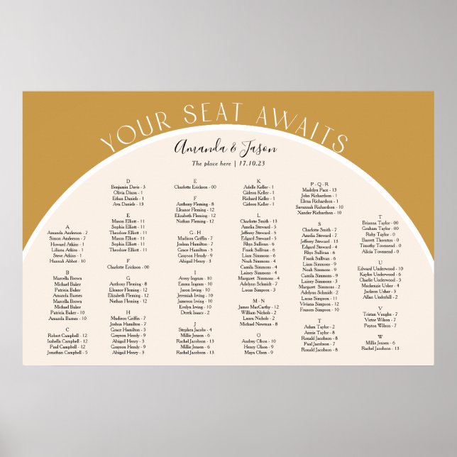 Earth tone Modern arched wedding seating chart (Front)
