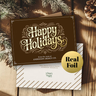 Earth Tone Modern Typography Small Business Logo Foil Holiday Card