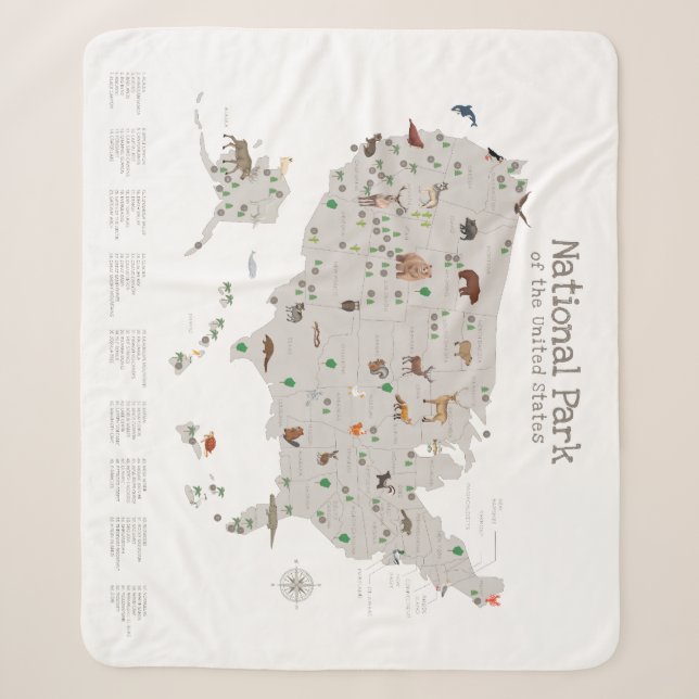 Earth Tone National Park Map Woodland Nursery  Sherpa Blanket (Front)