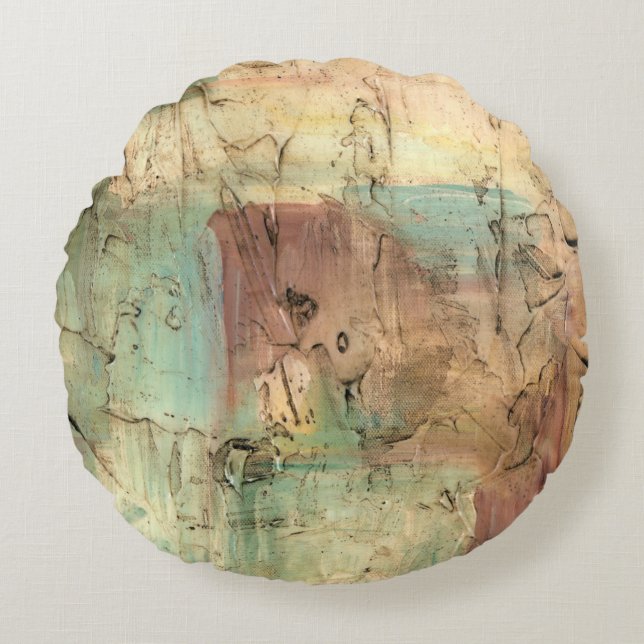 Earth Tone Painting with Cracked Surface Round Pillow (Front)