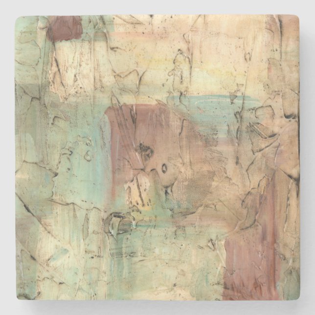 Earth Tone Painting with Cracked Surface Stone Coaster (Front)