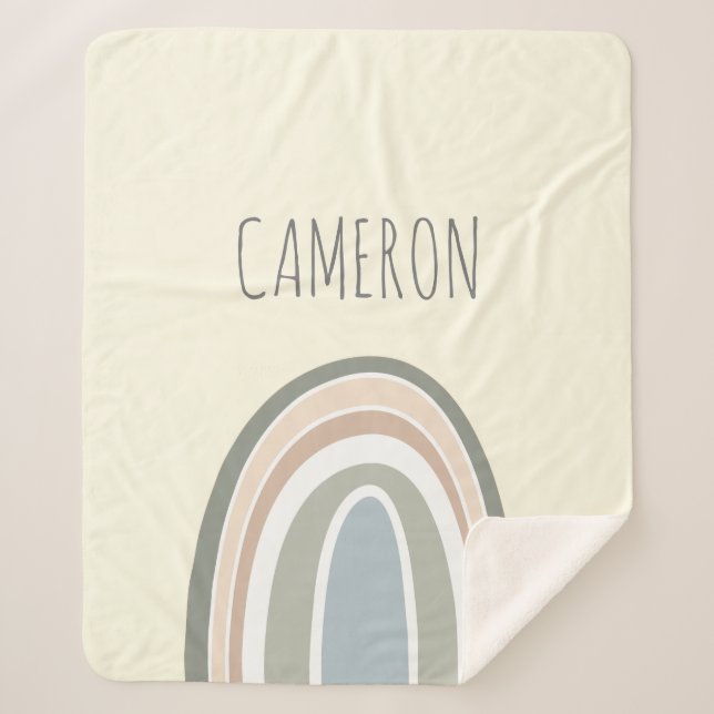 Earth Tone Rainbow Illustration with Name Sherpa Blanket (Front)
