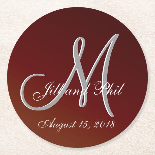 Earth Tone Red 3d Monogram Round Paper Coaster (Front)