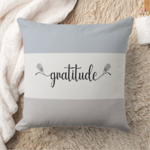 Earth Tone Striped "Gratitude" Script Throw Pillow