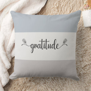 Earth Tone Striped "Gratitude" Script Throw Pillow
