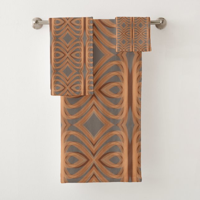 Earth Tone Tribal Ribbon Abstract Pattern Art Bath Towel Set (Insitu)