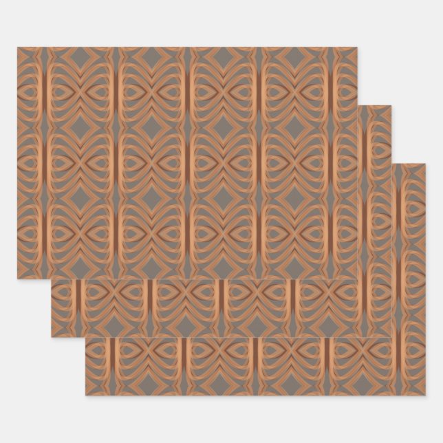 Earth Tone Tribal Ribbon Abstract Pattern Art Wrapping Paper Sheet (Set)