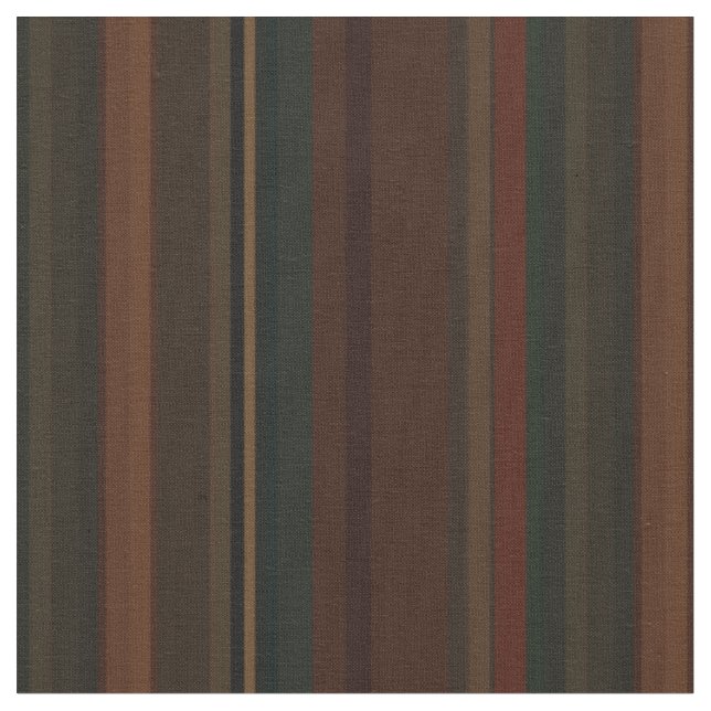 Earth Tone Vertical Stripes in Rust, Teal & Forest Fabric (Close Up)