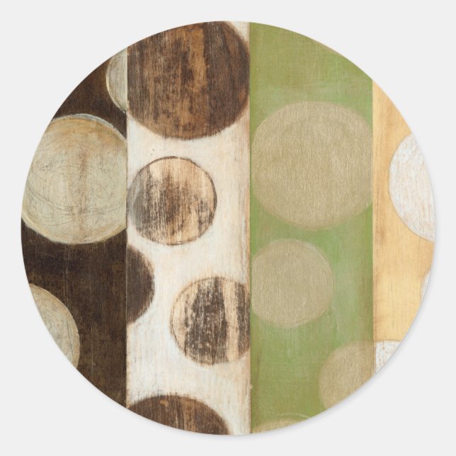 Earth Tone Wood Panel Painting with Circles Classic Round Sticker (Front)