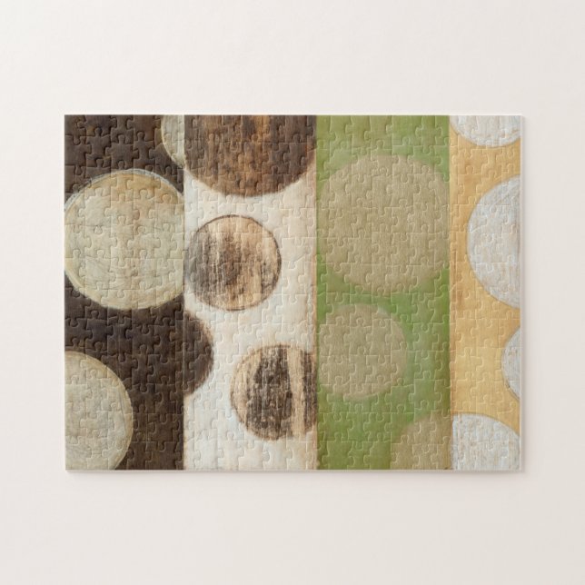 Earth Tone Wood Panel Painting with Circles Jigsaw Puzzle (Horizontal)