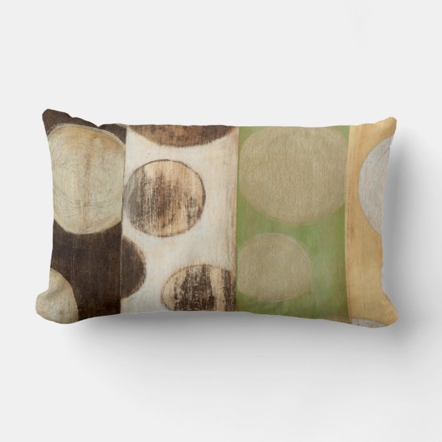 Earth Tone Wood Panel Painting with Circles Lumbar Pillow (Front)