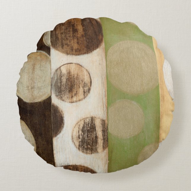 Earth Tone Wood Panel Painting with Circles Round Pillow (Front)