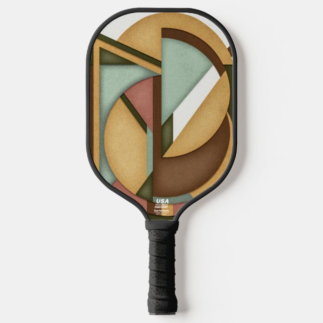 Earth-Toned Geometric Harmony Mid-Century Pickleball Paddle (Front)