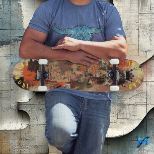 Earth-Toned Graffiti-Inspired Abstract Street Art Skateboard