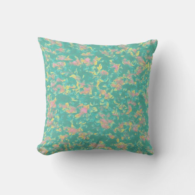 Earth Toned Multi-Colour Floral Pattern Outdoor Pillow (Front)