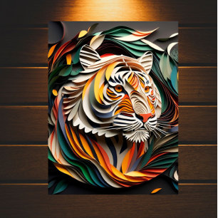 Earth-Toned Tiger: A Paper Quilling Art Poster