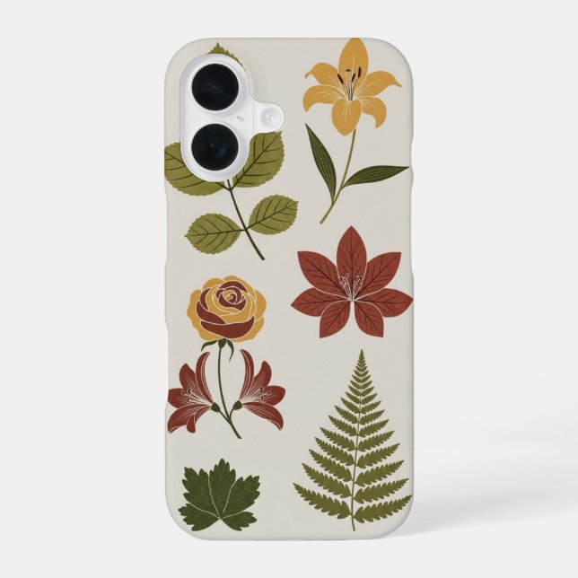 Earth-Toned Vintage Flora iPhone 16 Case (Back)