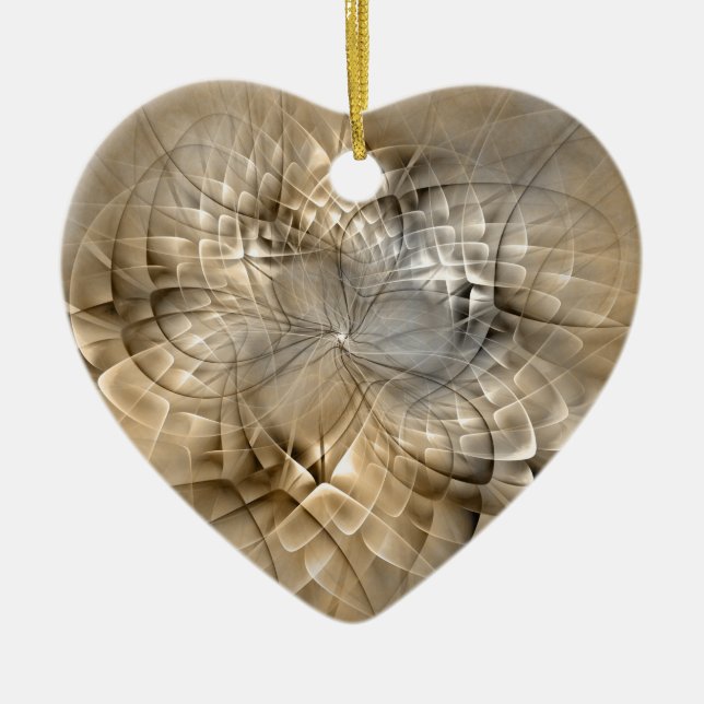 Earth Tones Abstract Modern Fractal Art Heart Ceramic Ornament (Front)