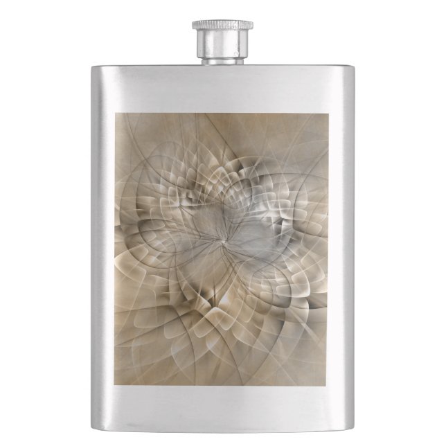 Earth Tones Abstract Modern Fractal Art Texture Hip Flask (Front)