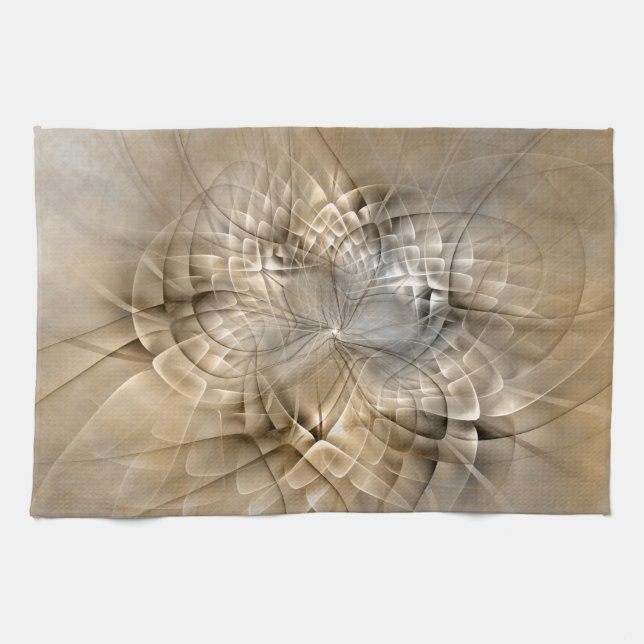 Earth Tones Abstract Modern Fractal Art Texture Kitchen Towel (Horizontal)