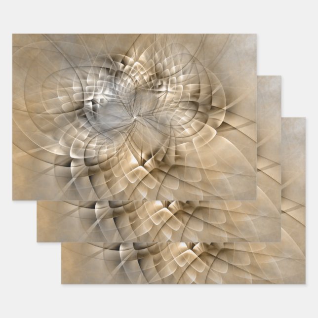 Earth Tones Abstract Modern Fractal Art Texture Wrapping Paper Sheet (Set)