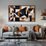 Earth Tones and Blue Canvas Print<br><div class="desc">Geometric abstract art with interlocking shapes in navy blue,  terracotta,  black,  and cream. Rich painting texture with subtle vertical details. Modern design ideal for contemporary decor. Brings balance and sophistication to the space with its cubist style and elegant color palette.</div>