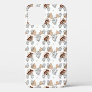 Earth Tones Asymmetrical Leaves Line Art  iPhone 12 Case